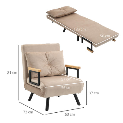 Click Clack Chair Bed, Convertible Single Chair Couch with 2 Cushions, for Living Room, Bedroom, Beige
