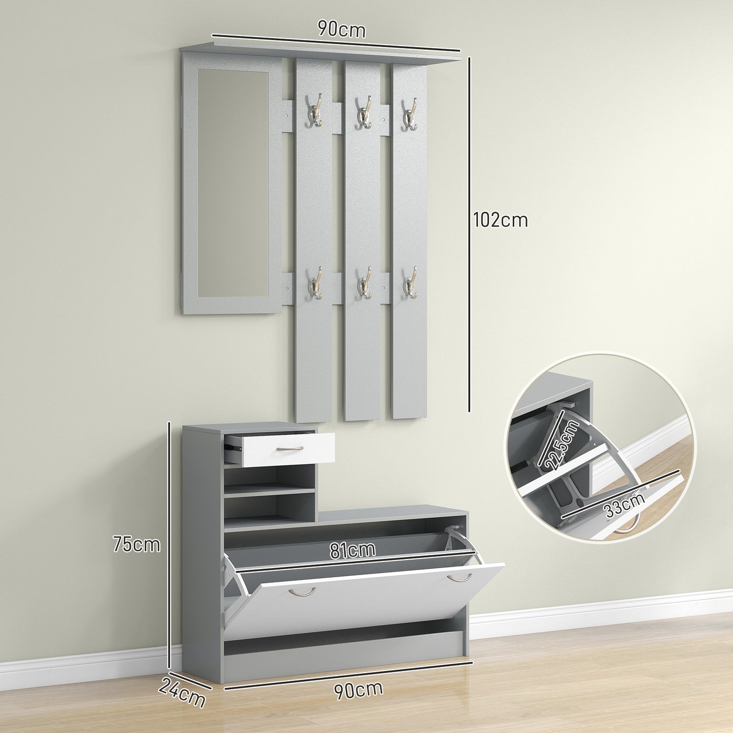Three-in-One Hallway Storage Set - Grey/White
