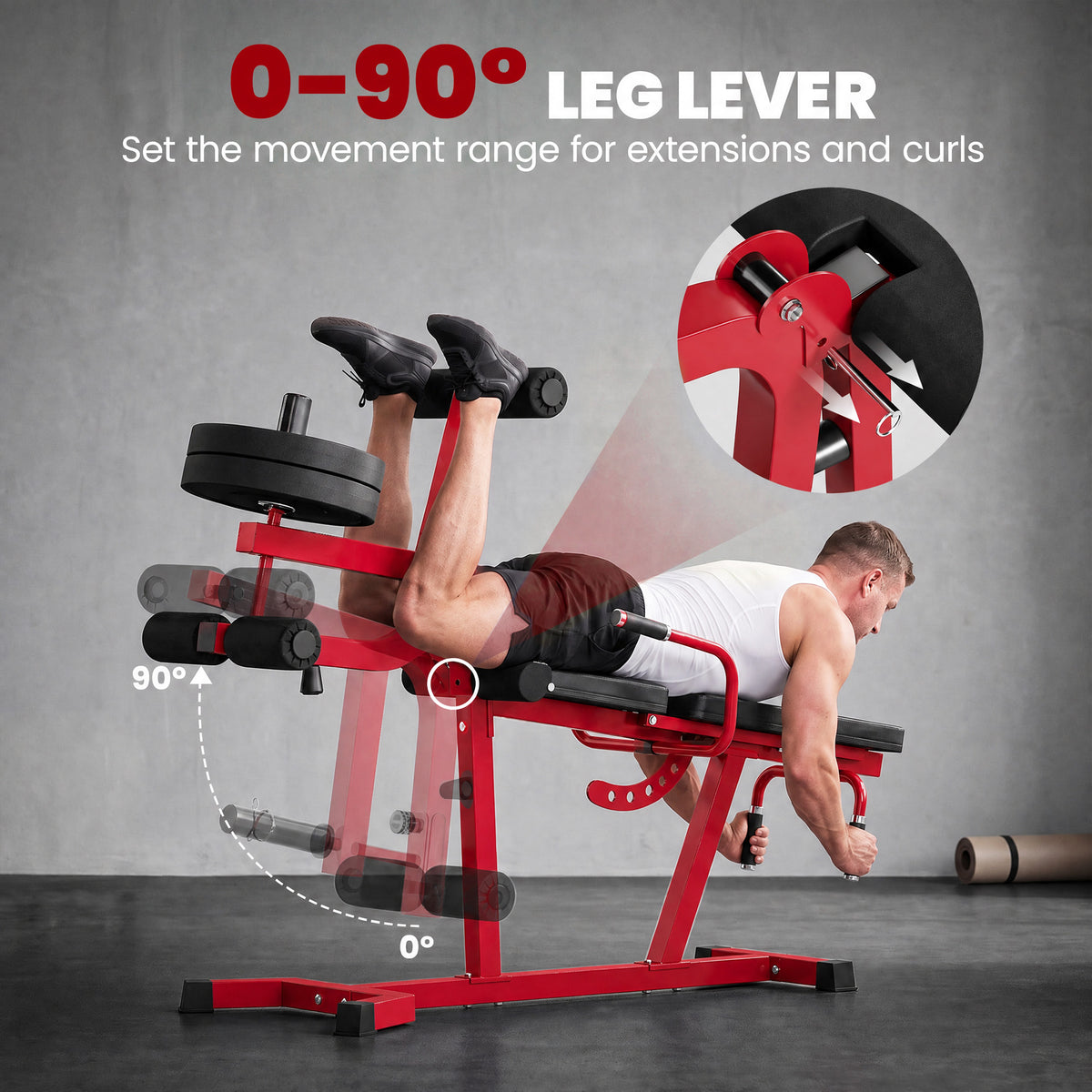 SPORTNOW 3-in-1 Weight Bench & Leg Extension Curl Machine | Red | 163x58x118cm | 300kg Capacity | 6-Position Backrest 0-100° | Leg Developer 0-90° | 75kg Weight Peg | Steel & PU Leather