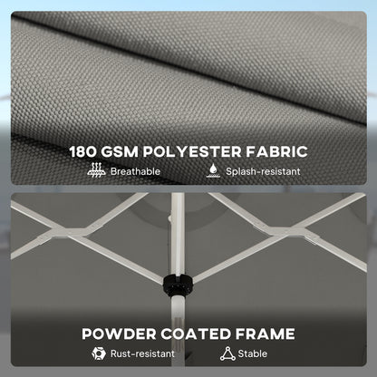 3m Double-Sided Garden Parasol | 12 Solar LED Strips | UPF30+ 180GSM Canopy | 12 Metal Ribs | Vented | Crank Handle | 295cm | Grey
