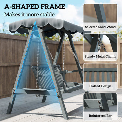 2-Seater Garden Swing Seat with Canopy | Larch Wood Frame | UV-Resistant | 240kg | Grey