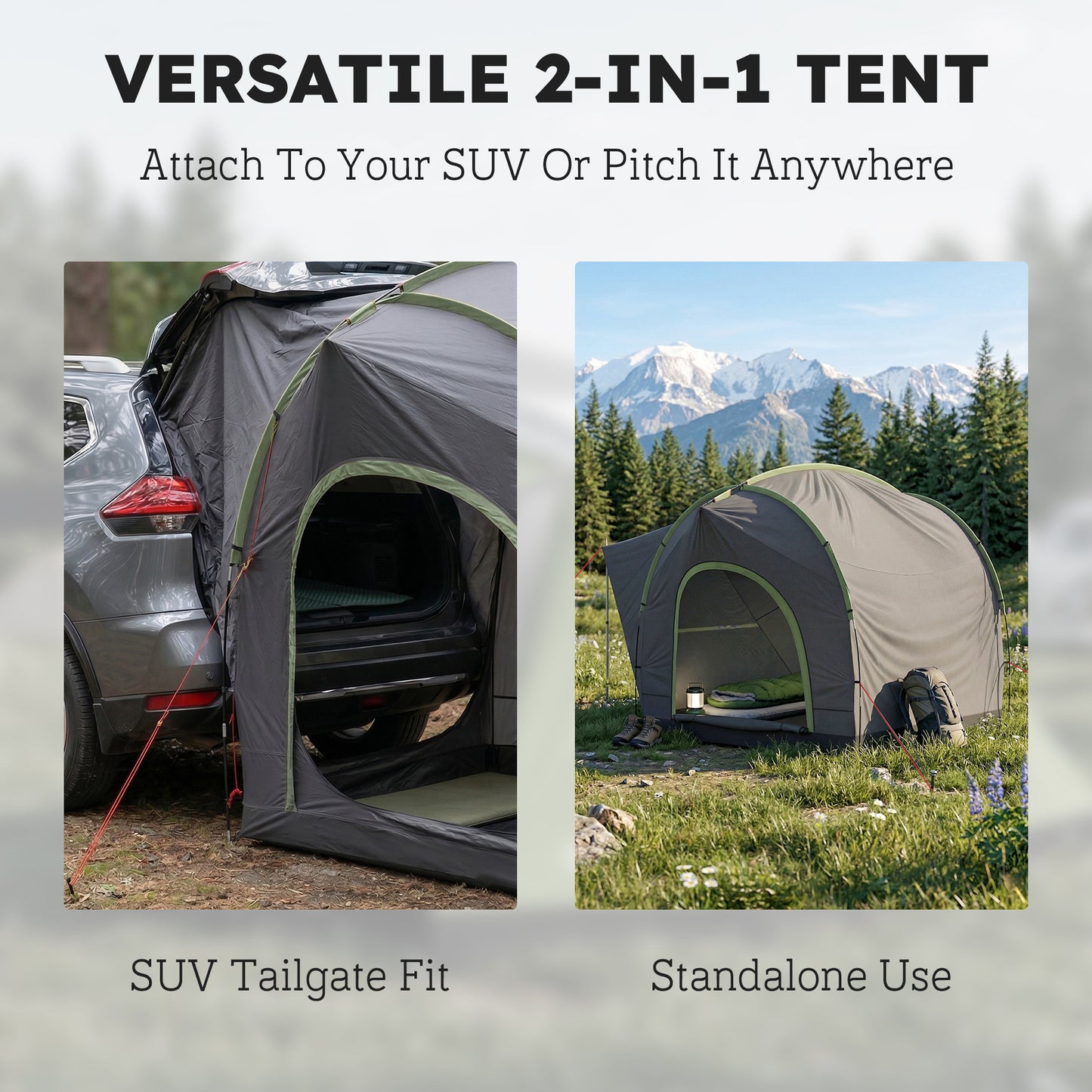 SUV Tailgate Car Tent | 2.35m Stand-Up Height | 3000mm Waterproof | Panoramic Mesh Doors | 5-15 Min Setup | Grey