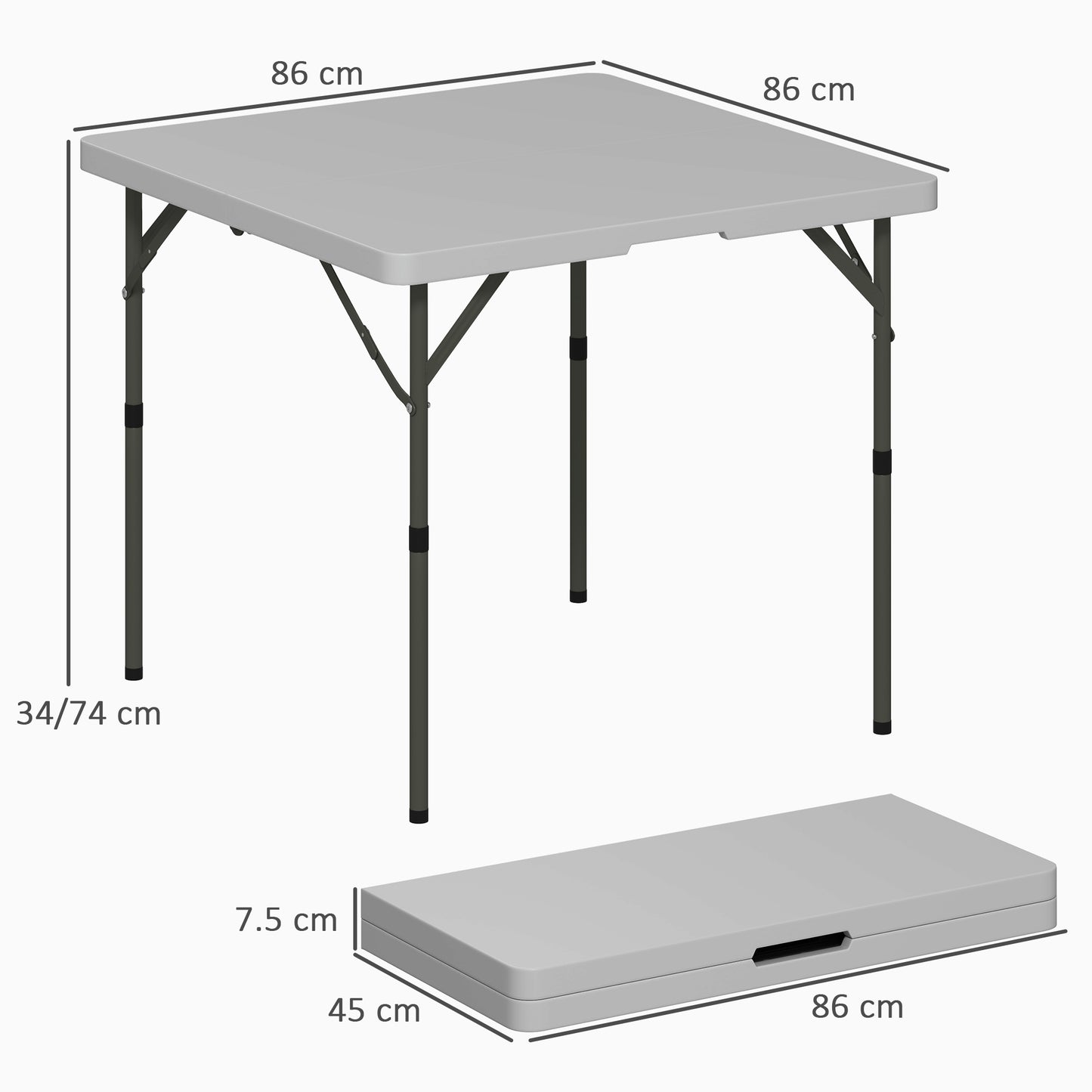 3ft Folding Camping Table, Heavy Duty Picnic Table with 2 Adjustable Height for Indoor Outdoor Garden, Party, BBQ, Dark Grey