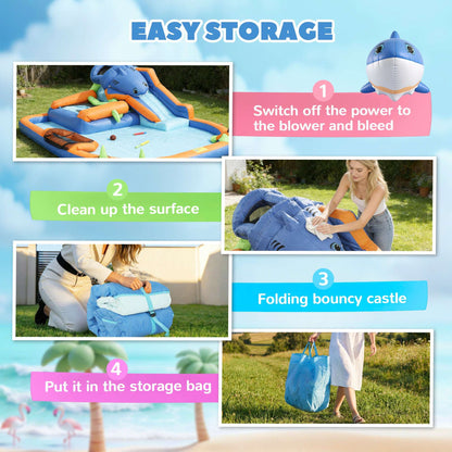 AIYAPLAY Inflatable Bouncy Castle for Kids, Sharks Theme Jumping Bounce House with Slide, Climbing Wall for Indoor Outdoor