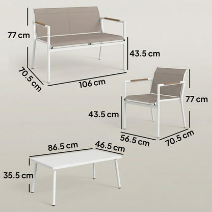4-Piece Garden Furniture Set | Loveseat, 2 Armchairs & Table | Breathable Mesh | Khaki