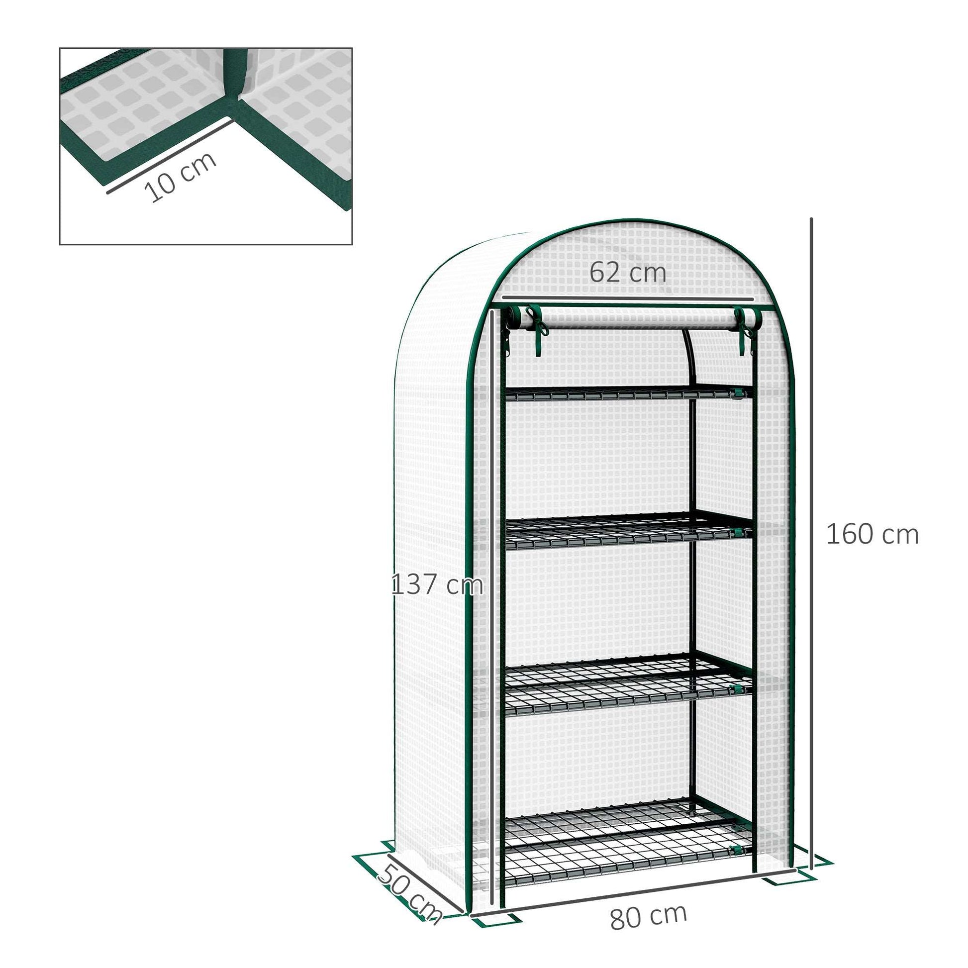 80 x 49 x 160cm Mini Greenhouse for Outdoor, Portable Gardening Plant Green House W/ Storage Shelf, Roll-Up Door Metal Frame And PE Cover, White