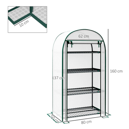 80 x 49 x 160cm Mini Greenhouse for Outdoor, Portable Gardening Plant Green House W/ Storage Shelf, Roll-Up Door Metal Frame And PE Cover, White