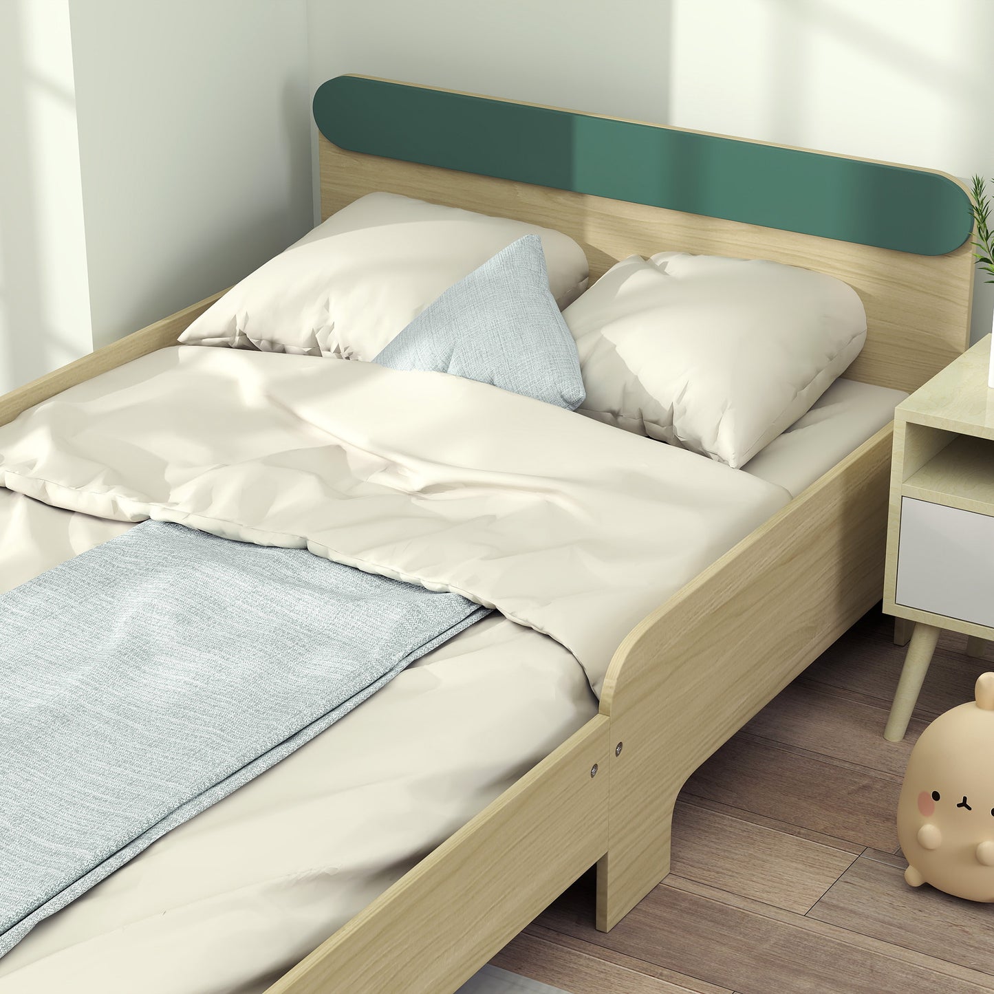 Toddler Bed with Safety Rail for Ages 3-10 Years, 195 x 103 x 60.5cm, Green