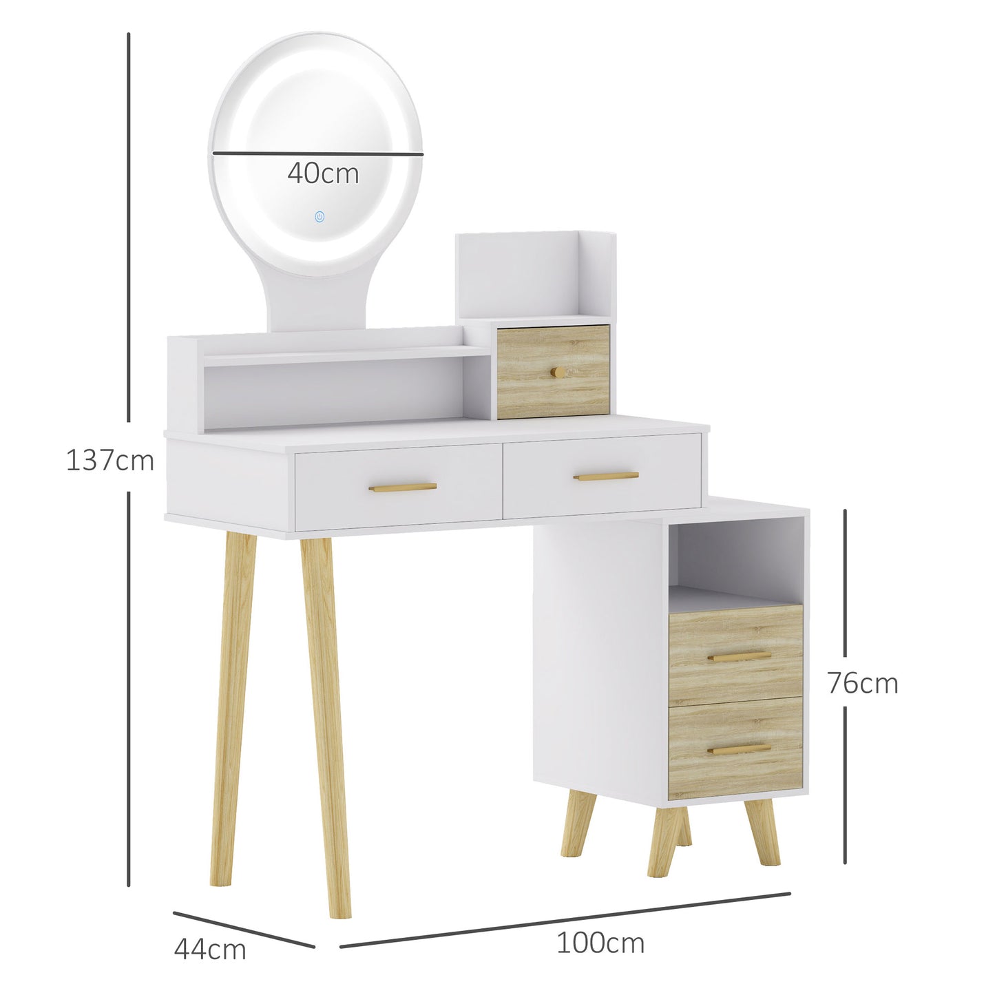 Elegant Dressing Dresser Table Vanity Desk, with Storage - White