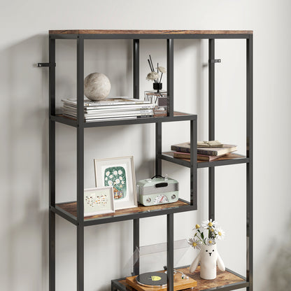 Seven-Tier Geometric Bookcase - Brown/Black