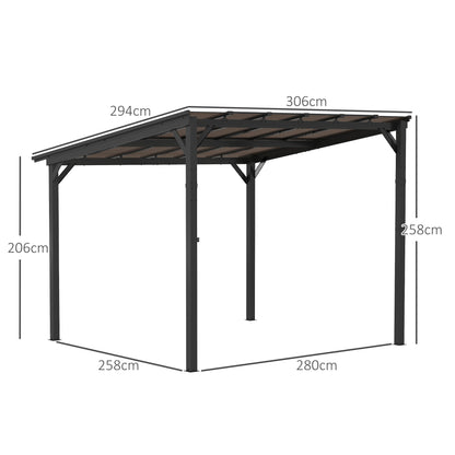 3 x 3(m) Metal Pergola with UPF 50+ and Waterproof Polycarbonate Roof, Wall-Mounted or Free Standing Garden Gazebo Outdoor Sun Shade