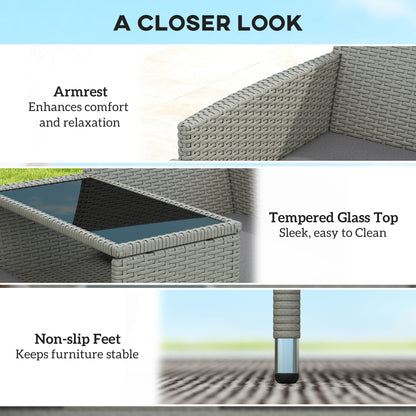 Outsunny 2-Seater PE Rattan Outdoor Garden Bench w/ Centre Table Grey