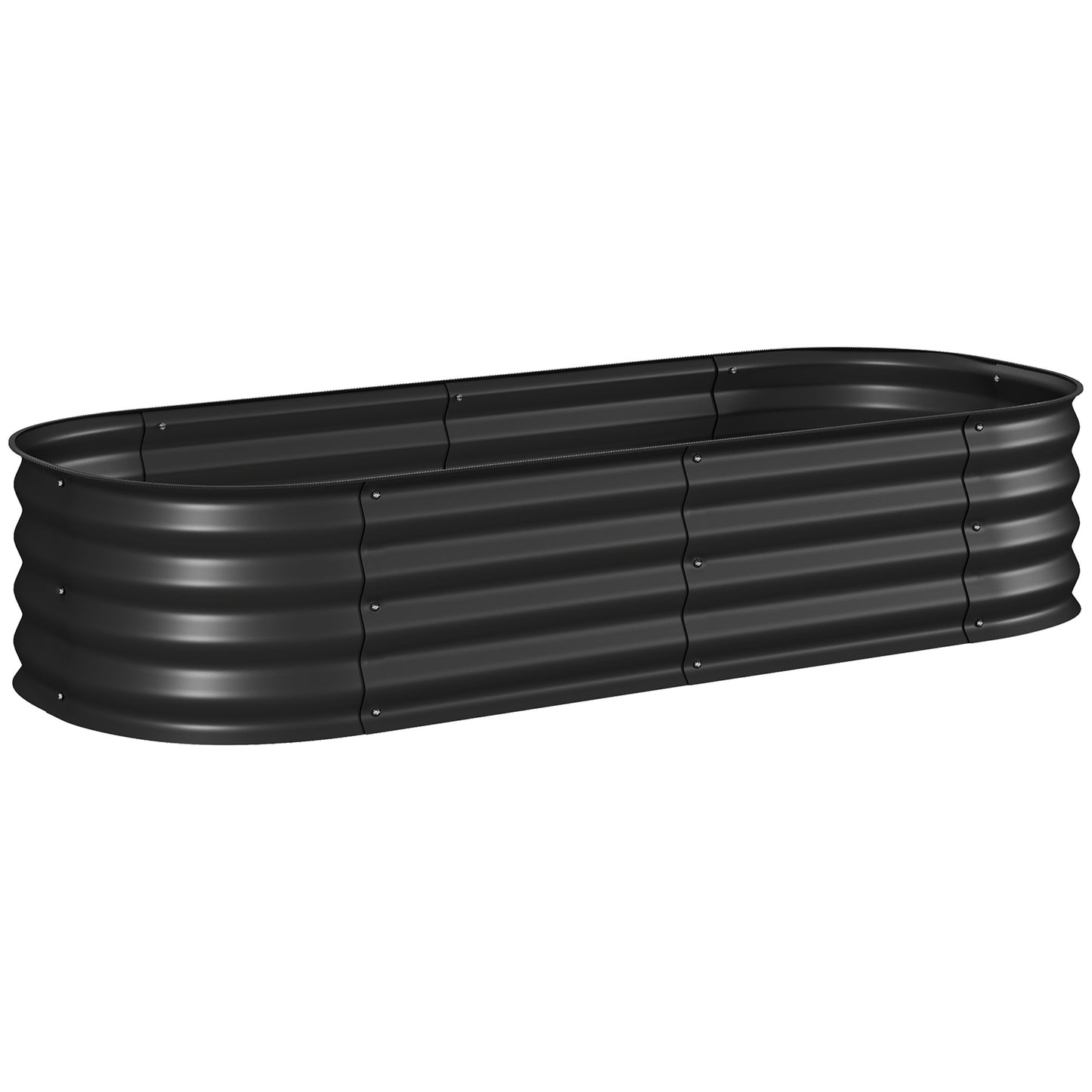 Flexible Galvanised Steel Raised Garden Bed | Safety Rubber Edging | Open Bottom | Configurable Round Oval or Oblong | 150x62x30cm | For Flowers Herbs & Succulents | Black