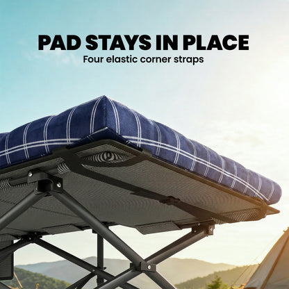 Outsunny Camping Cot with Soft Pad, 80cm Extra Wide Folding Cots with Side Pocket and Carry Bag, Blue