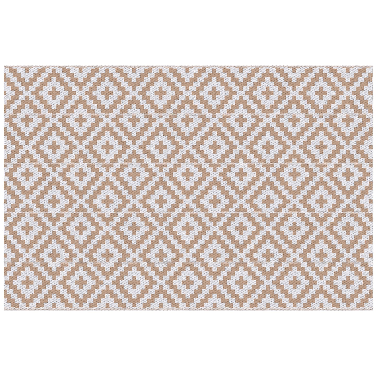 Reversible Outdoor Rug | Waterproof | UV-Resistant Polypropylene 310g | Reinforced Edges | Foldable | 274x182cm | Coffee & White | Patio Garden Camping Beach RV Campervan