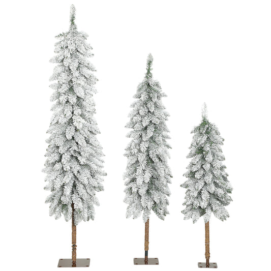 Set of 3 Pencil Flocked Christmas Tree, 3ft 4ft 5ft