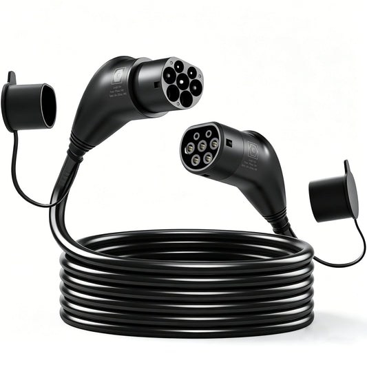 Type 2 EV Charging Cable | 7kW 32A Mode 3 | 1-Phase | 10m | IP65 TPU 99.7% Copper Core | -30°C to +50°C | 10,000+ Plug Cycles | CE & RoHS | Storage Bag Included | Black