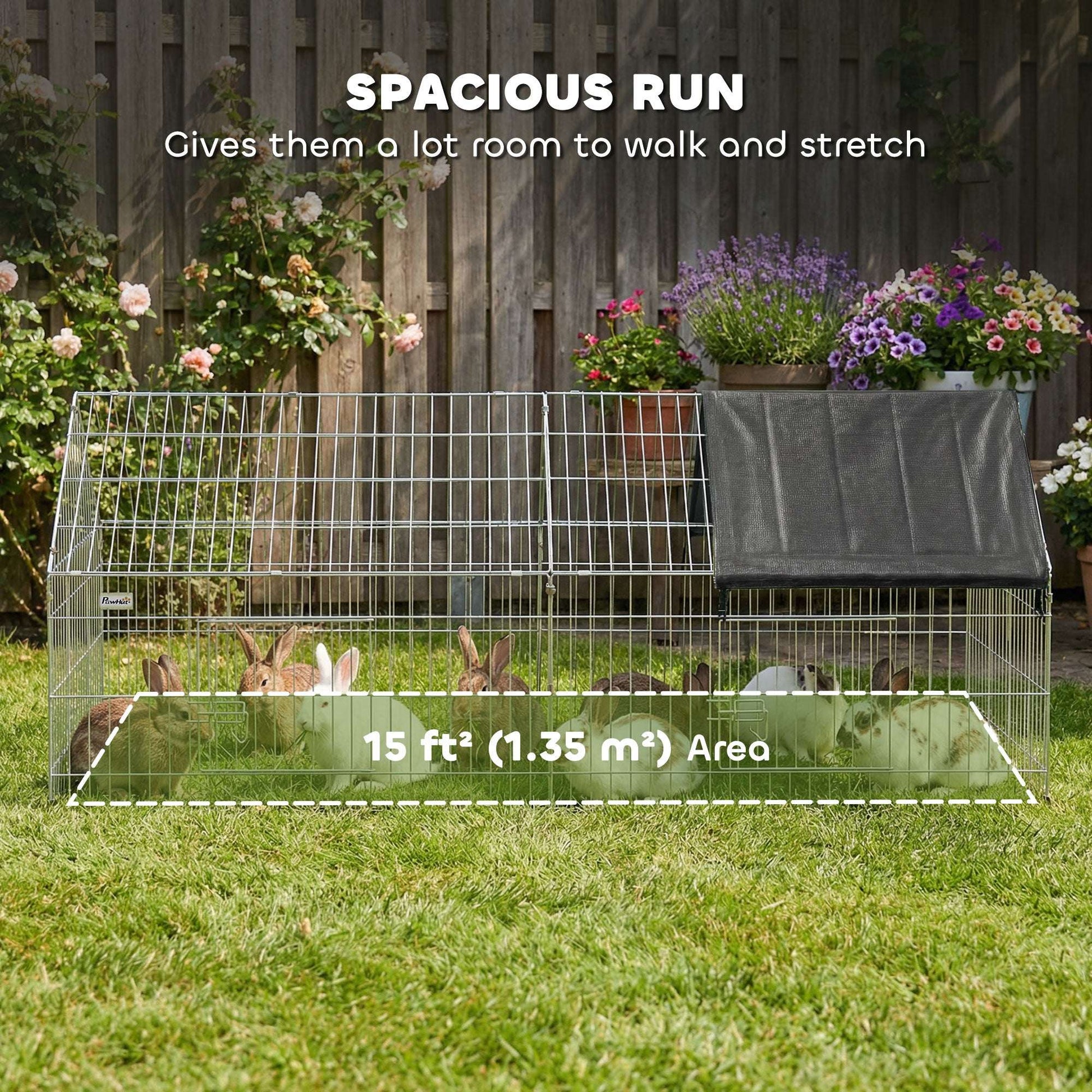 Outdoor Animal Run | 180x75x75cm | Oxford Canopy | Dual Latch Doors | Ground Stakes | Powder Coated Steel | Rabbits Chickens Guinea Pigs | Black