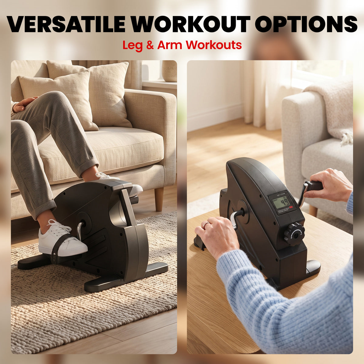 SPORTNOW Mini Pedal Exercise Bike | Black | 41x40x29cm | Stepless Resistance | LCD Display | 4-Level Pedal Straps | Carry Handle | Leg & Arm Use | 120kg | CE Certified | Home Workout