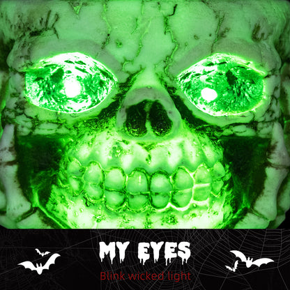 14cm 5.5" Skeleton Candy Toffee Sweets Bowl Outdoor Halloween Decoration, Halloween Prop with Sound Activated, Light Up Eyes, Sound Effects for Haunted House