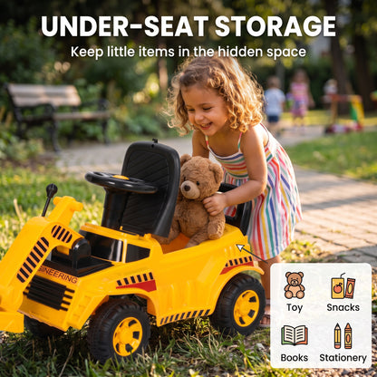 AIYAPLAY Kids Ride-On Road Roller | Foot-Powered Construction Toy | Liftable Front Drum | Horn & Under-Seat Storage | Yellow & Black | Ages 1–4