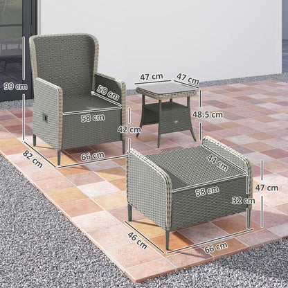 Outsunny Five-Piece Reclining Rattan Chair Set - Charcoal Grey