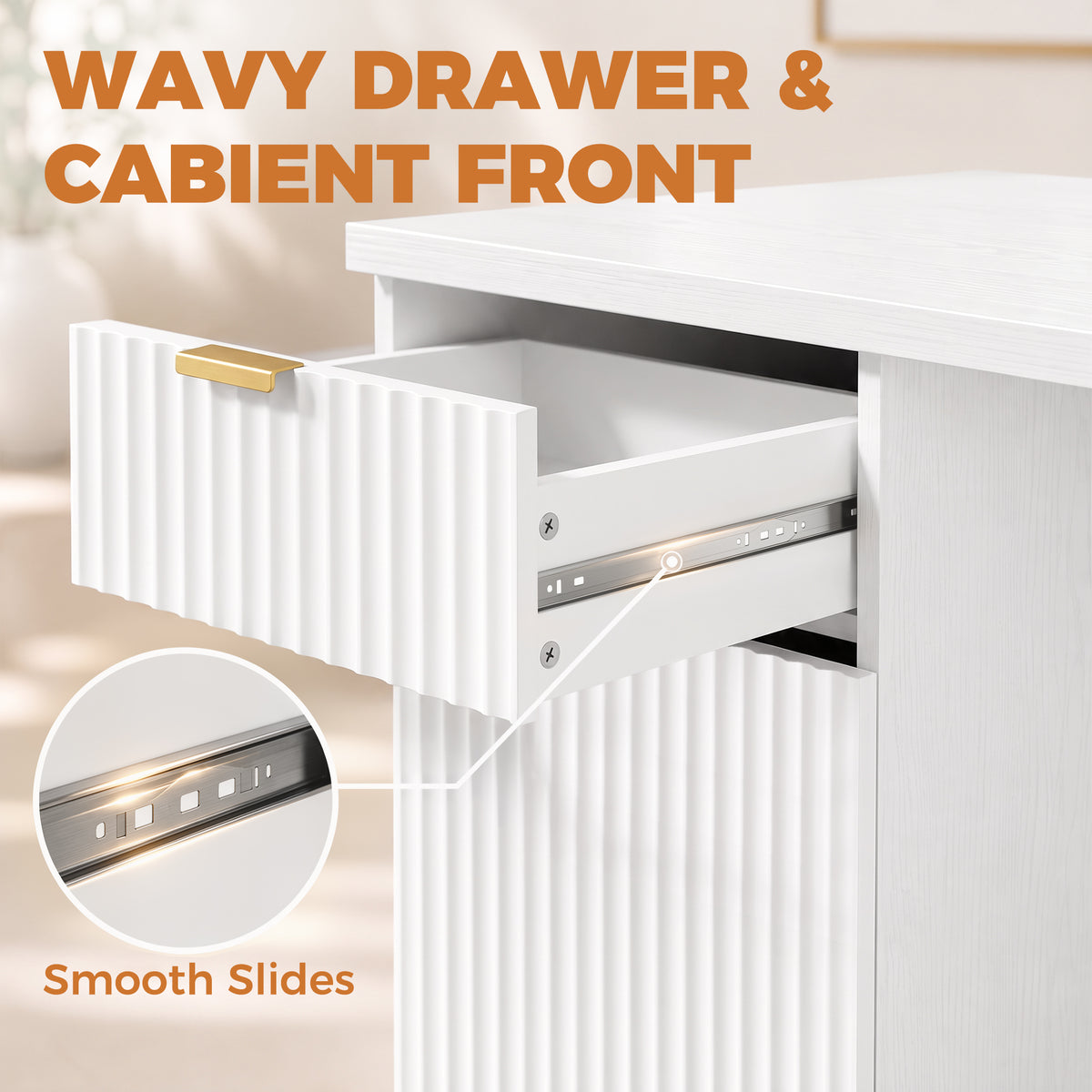 Reversible Computer Desk with Drawer & Cabinet | White & Gold MDF | 120x50x76cm | 3-Level Adjustable Shelf | Interchangeable Handles | Vanity Writing Office Desk | 60kg