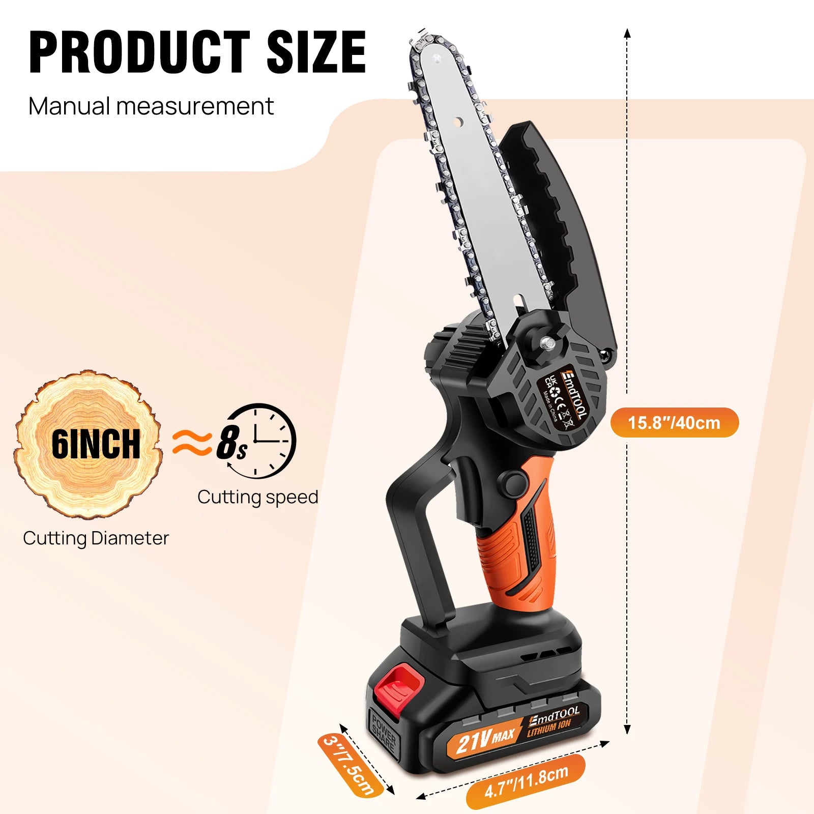 Mini 6 Inch Cordless Chainsaw, Powerful Electric Saw For Cutting Branches, Wood & Trimming 