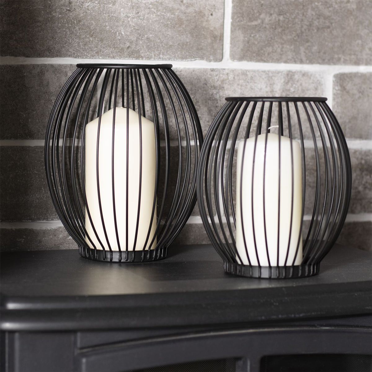 Maison & White Black Iron Birdcage Candle Holders Set of 2 | Small 15.5x9cm & Large 17.8x9cm | Pillar Candles Tealights Artificial Plants | Dining Table Home Decor | 2-Year Warranty
