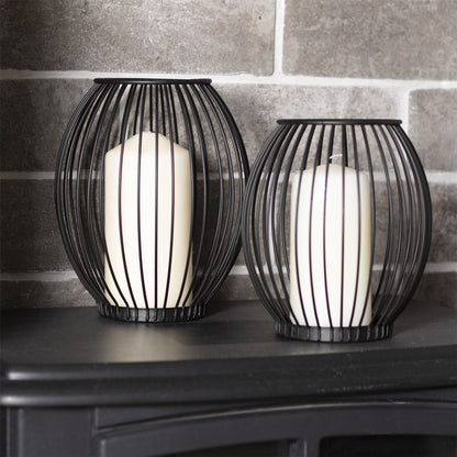 Maison & White Black Iron Birdcage Candle Holders Set of 2 | Small 15.5x9cm & Large 17.8x9cm | Pillar Candles Tealights Artificial Plants | Dining Table Home Decor | 2-Year Warranty