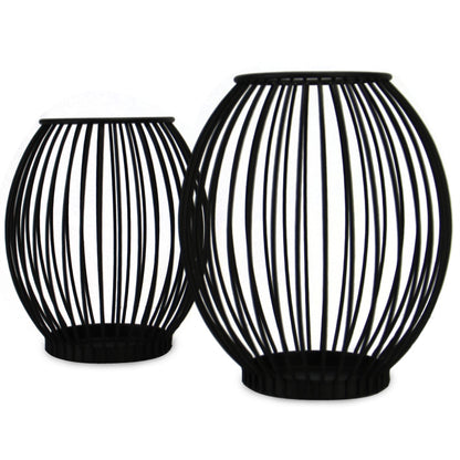 Maison & White Black Iron Birdcage Candle Holders Set of 2 | Small 15.5x9cm & Large 17.8x9cm | Pillar Candles Tealights Artificial Plants | Dining Table Home Decor | 2-Year Warranty