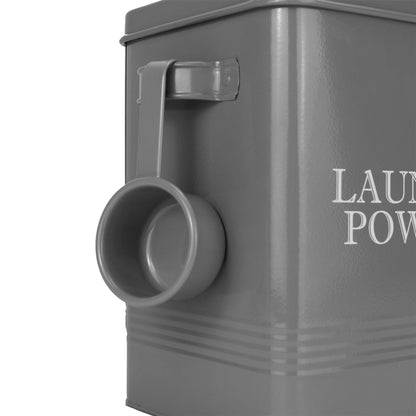Laundry Powder Storage Tin | Powder-Coated Steel | Secure Lid | Side Carry Handles | 83.5ml Scoop Included | 26x20x15cm | 2-Year Warranty | Grey
