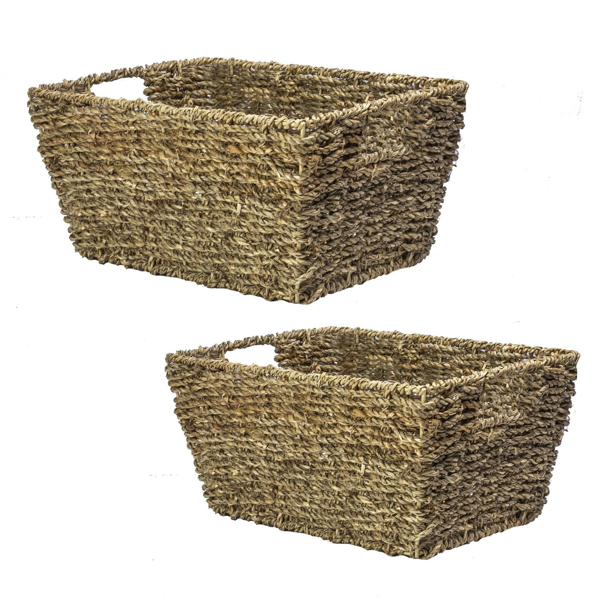 Maison & White Natural Seagrass Storage Basket Set of 2 | Wireframe Construction | 2 Carry Handles | Nestable | Eco-Friendly | Wipe Clean | Bathroom Kitchen Bedroom | Natural Woven Finish | 30x22x15cm | 2-Year Warranty