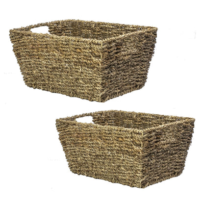 Maison & White Natural Seagrass Storage Basket Set of 2 | Wireframe Construction | 2 Carry Handles | Nestable | Eco-Friendly | Wipe Clean | Bathroom Kitchen Bedroom | Natural Woven Finish | 30x22x15cm | 2-Year Warranty