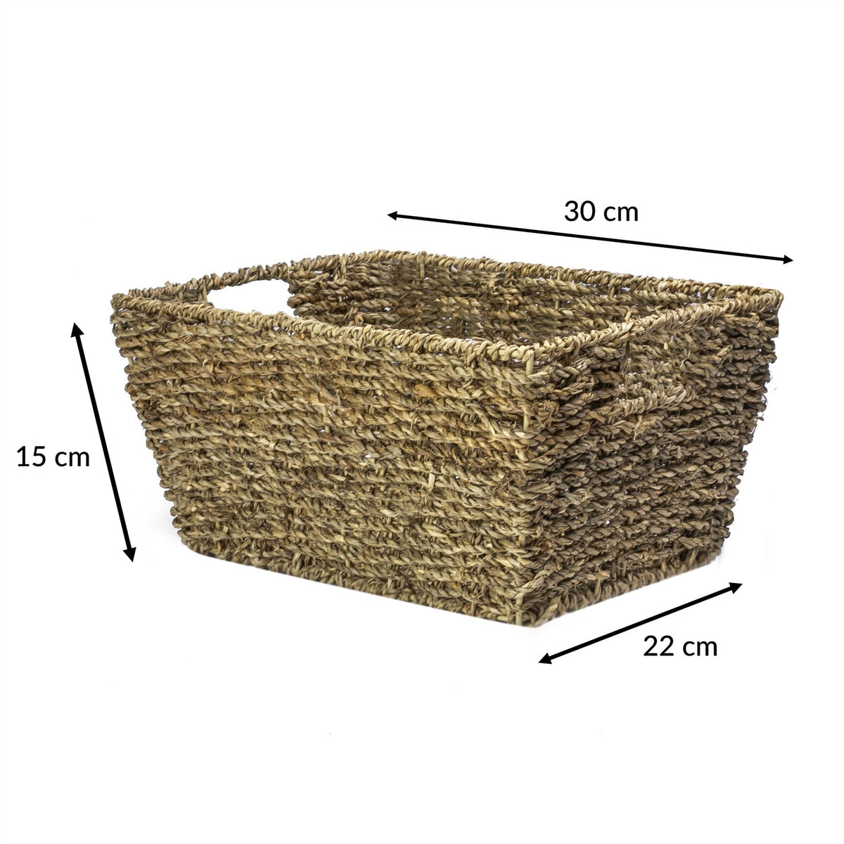 Maison & White Natural Seagrass Storage Basket Set of 2 | Wireframe Construction | 2 Carry Handles | Nestable | Eco-Friendly | Wipe Clean | Bathroom Kitchen Bedroom | Natural Woven Finish | 30x22x15cm | 2-Year Warranty