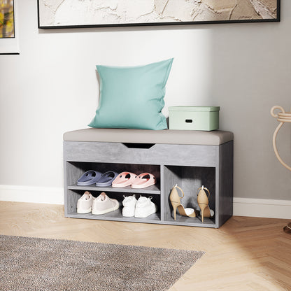 Shoes Cabinet Bench Hidden Storage Padded Seat Organiser Footwear Rack Hallway Grey Wood Grain