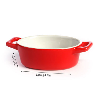 Maison & White Mini Ceramic Oven Dishes Set of 4 | Blue Red Orange Green | Carry Handles | Oven Microwave Freezer Dishwasher Safe to 200°C | 10x12x4cm | Casserole Tapas Pie | 2-Year Warranty