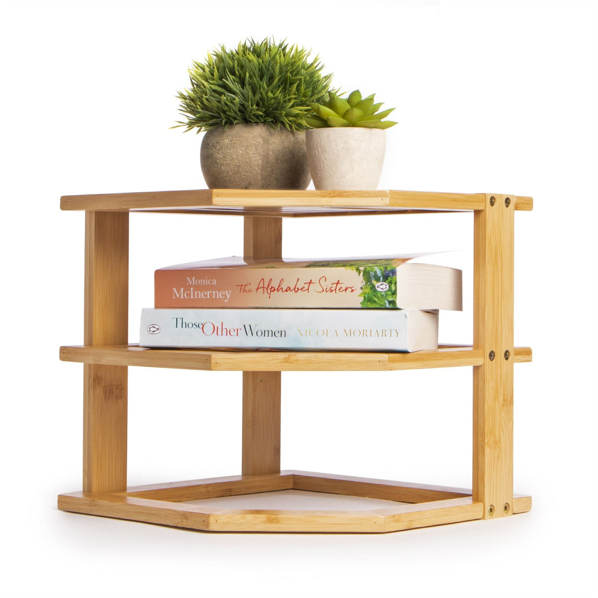 Maison & White Bamboo 3 Tier Corner Shelf | 26x26x5cm Each Tier | 10cm Clearance | Kitchen Cupboard Worktop Sideboard Desk | Plates Mugs Books | Assembly Required | 2-Year Warranty