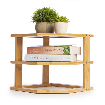 Maison & White Bamboo 3 Tier Corner Shelf | 26x26x5cm Each Tier | 10cm Clearance | Kitchen Cupboard Worktop Sideboard Desk | Plates Mugs Books | Assembly Required | 2-Year Warranty