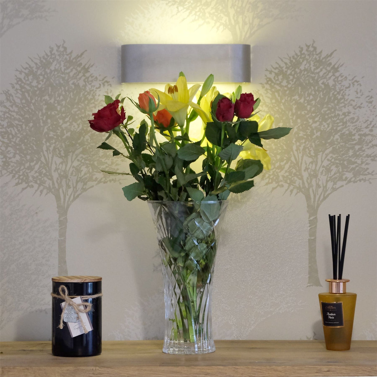 Maison & White Crystal Cut Glass Flower Vase 23cm | Watertight | Fresh & Faux Flowers | Candle Holder | Vintage Cut Glass Design | Light-Refracting Facets | Table Centrepiece | 23x12.5cm | 2-Year Warranty