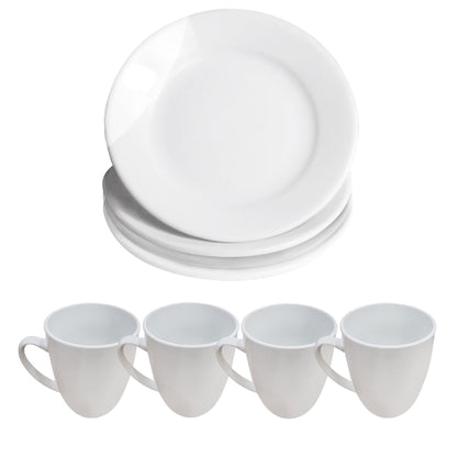 Maison & White 16-Piece White Porcelain Dinner Set | AB-Grade Porcelain | High-Temp Glaze | Serves 4 | 4 Mugs 4 Side Plates 4 Dinner Plates 4 Bowls | Microwave Dishwasher Safe | 2-Year Warranty