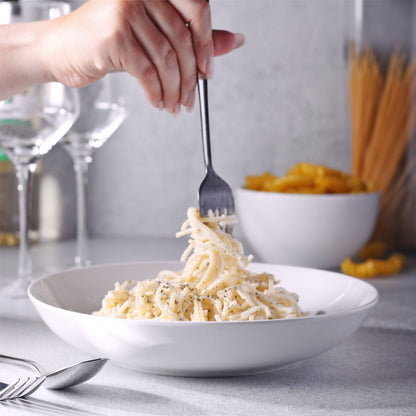 Maison & White Porcelain Pasta Bowls | Set of 4 | 24cm White Glazed Serving Bowls | Microwave, Oven & Dishwasher Safe