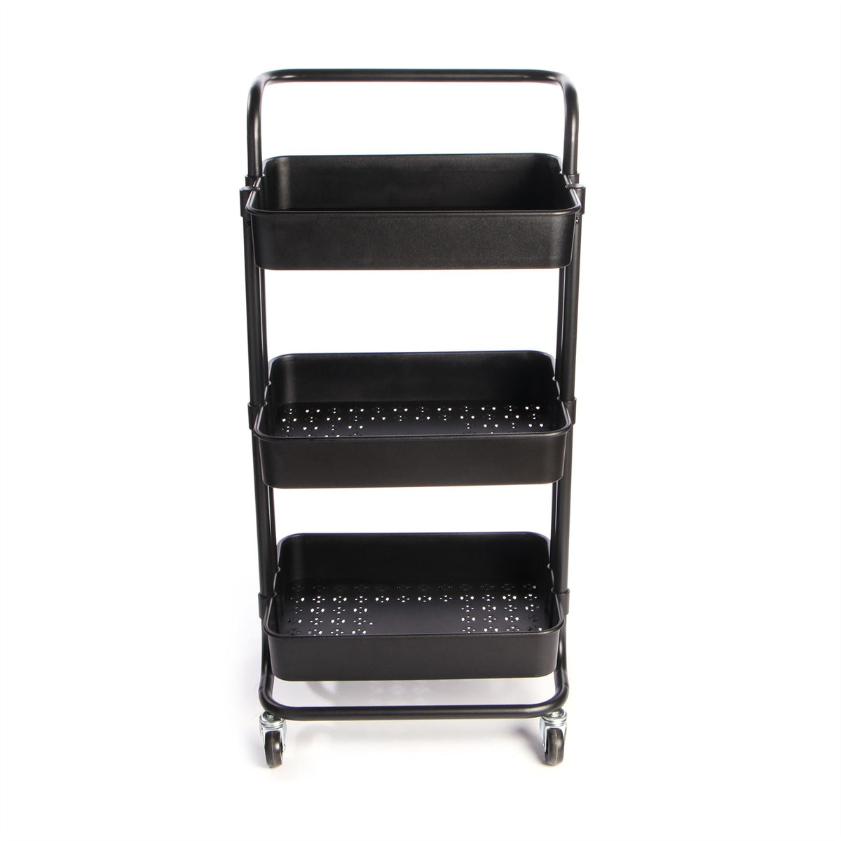 Maison & White 3 Tier Storage Trolley | Black | ABS Plastic & Powder Coated Steel Frame | 43x36x86cm | 4 Rubber Wheels 2 Locking | 10kg Per Tier | Rust & Scratch Resistant | Kitchen Bathroom Bedroom Office | 2-Year Warranty