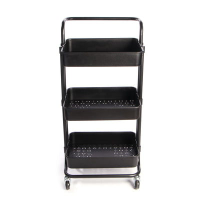 Maison & White 3 Tier Storage Trolley | Black | ABS Plastic & Powder Coated Steel Frame | 43x36x86cm | 4 Rubber Wheels 2 Locking | 10kg Per Tier | Rust & Scratch Resistant | Kitchen Bathroom Bedroom Office | 2-Year Warranty