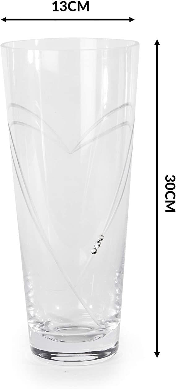 Maison & White Etched Heart Lead-Free Crystal Glass Vase | Gemstone Detail | Large 13x13x30cm | 1078g | Flowers Centrepiece | Anniversary Birthday Mother's Day Gift | 2-Year Warranty