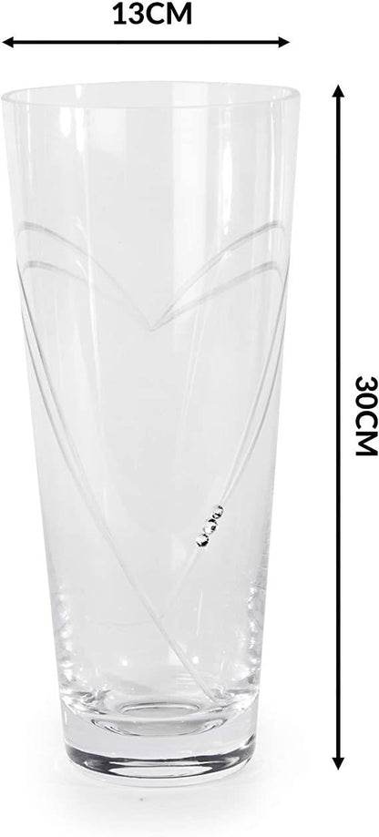 Maison & White Etched Heart Lead-Free Crystal Glass Vase | Gemstone Detail | Large 13x13x30cm | 1078g | Flowers Centrepiece | Anniversary Birthday Mother's Day Gift | 2-Year Warranty