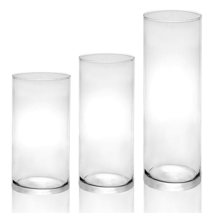 Maison & White Glass Candle Cylinders | Set of 3 Clear Pillar Candle Holders | 19, 23 & 27cm | 8.3cm Diameter