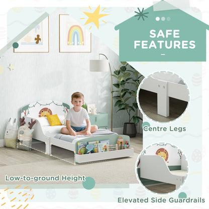 AIYAPLAY Toddler Bed with Storage, Guardrails, Lion Design, for Ages 3-8 Years, Fits 140 x 70cm Mattress, Green