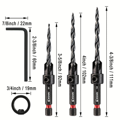 EZARC 5 Piece Countersink Drill Bit Set, 1/4" Hex Shank Quick Change Tapered Drill Bits Counter Sinker Woodworking Pilot Screw Hole