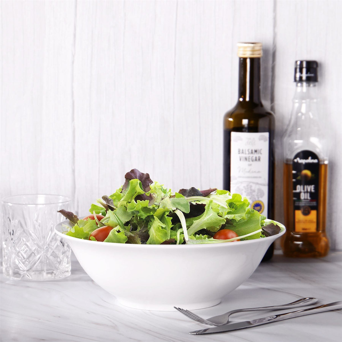 Maison & White White Porcelain Serving Bowls | Set of 4 | 25cm Curved Salad & Pasta Bowls | Dishwasher Safe